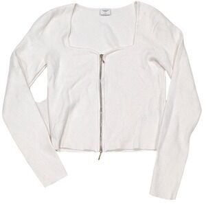 NWOT Abercrombie & Fitch White Zip Front Square Neck Knit Top Long Sleeve Medium